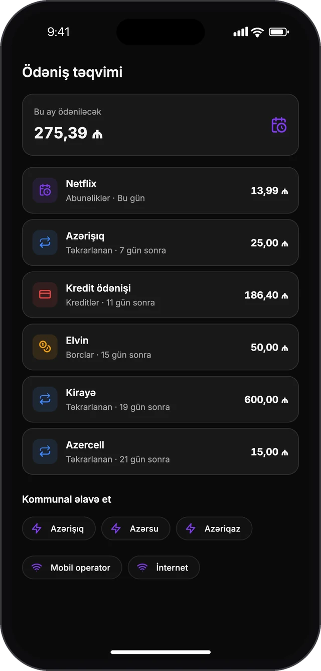 Cashera · Ödəniş təqvimi