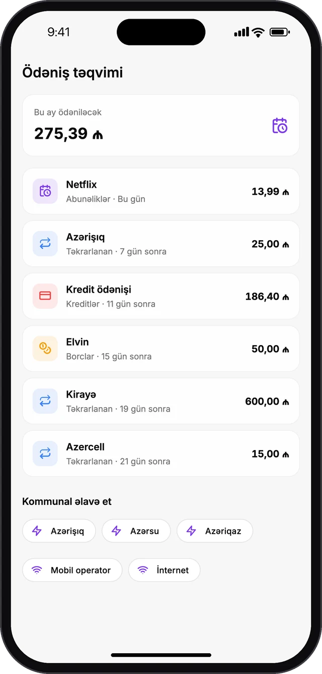 Cashera · Ödəniş təqvimi